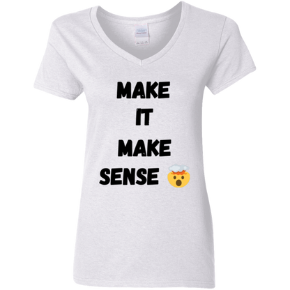 MAKE SENSE Ladies V-Neck T-Shirt blk font